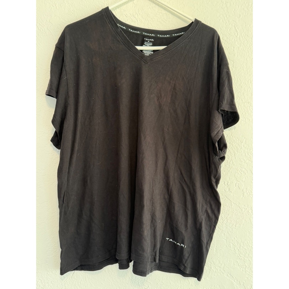 Tahari Mens 4X Black V-Neck Short Sleeve T-Shirt 100% Cotton Logo Tee